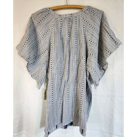 Caffe Marrahesh Women's Embroidered Blouse V-neck Short Sleeve Pullover Large - Picture 2 of 13